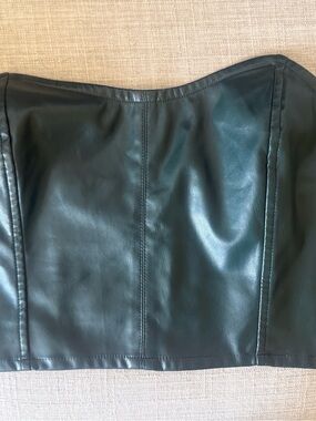 Cider Dark Green Faux Leather Strapless Crop Top